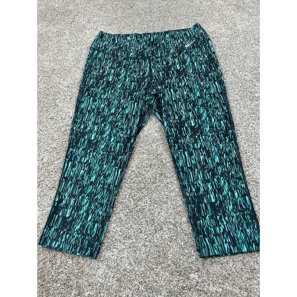 Nike Dri-FIT Green Black Print Cropped Leggings Women's Large #0037